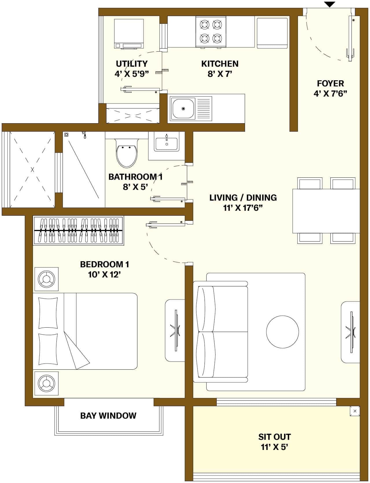 1 BHK floor plan